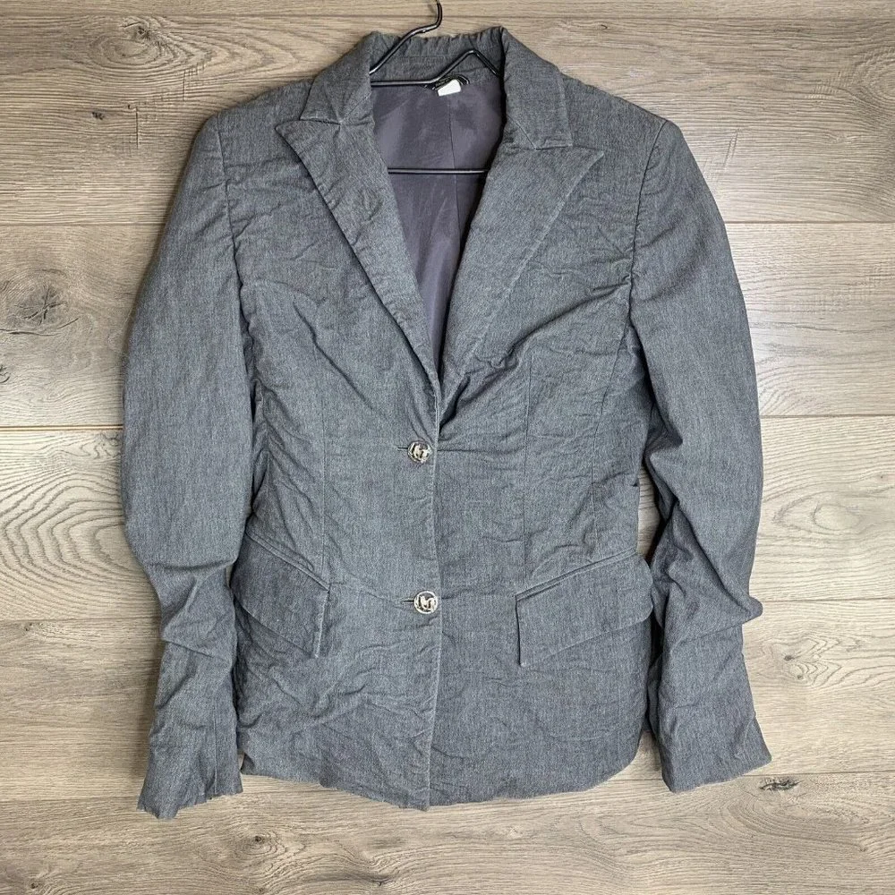 Versace Jacket Womens Size 8 Grey 2 Button Closure Notch Lapel Shoulder Pads - Picture 2 of 11